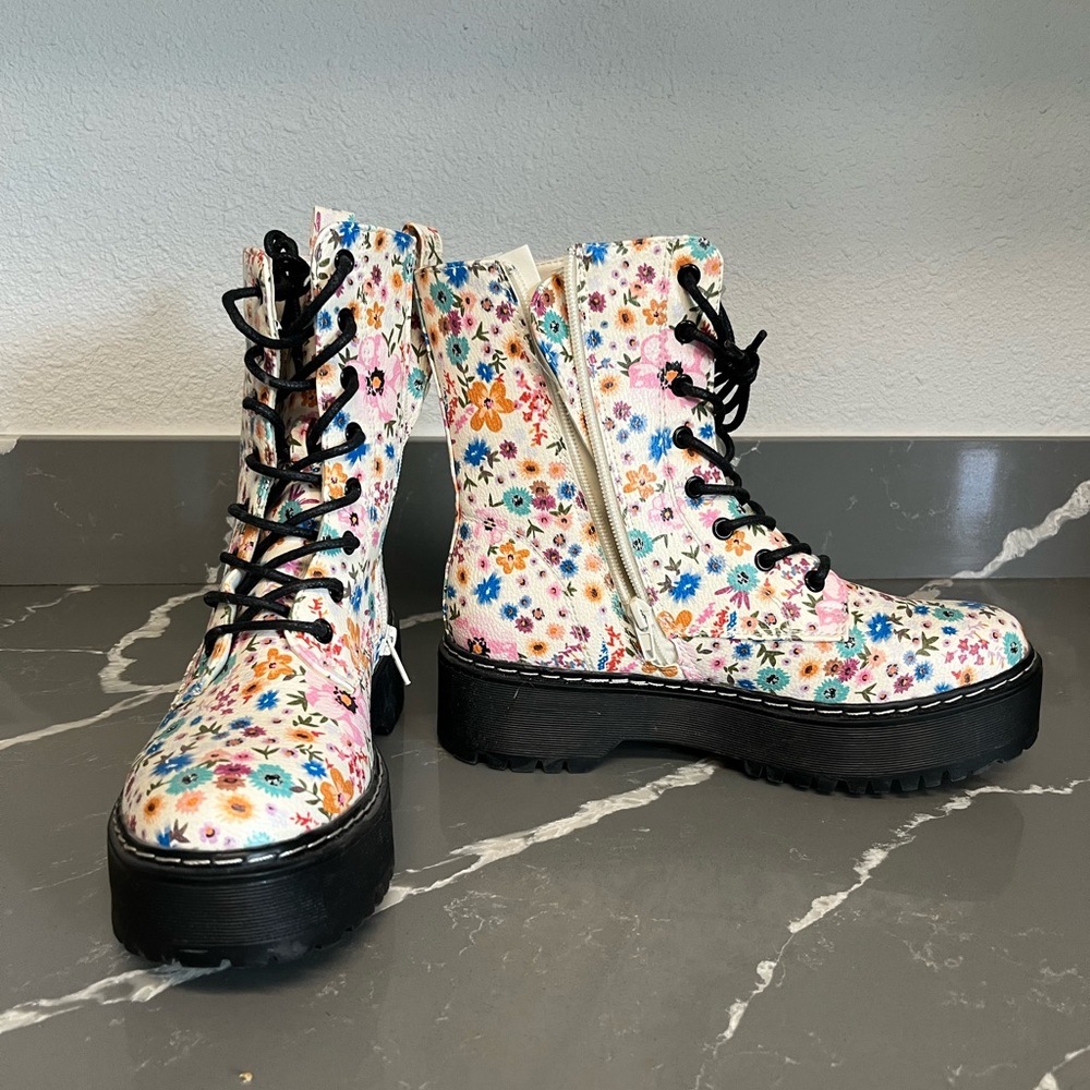 Floral combat boots